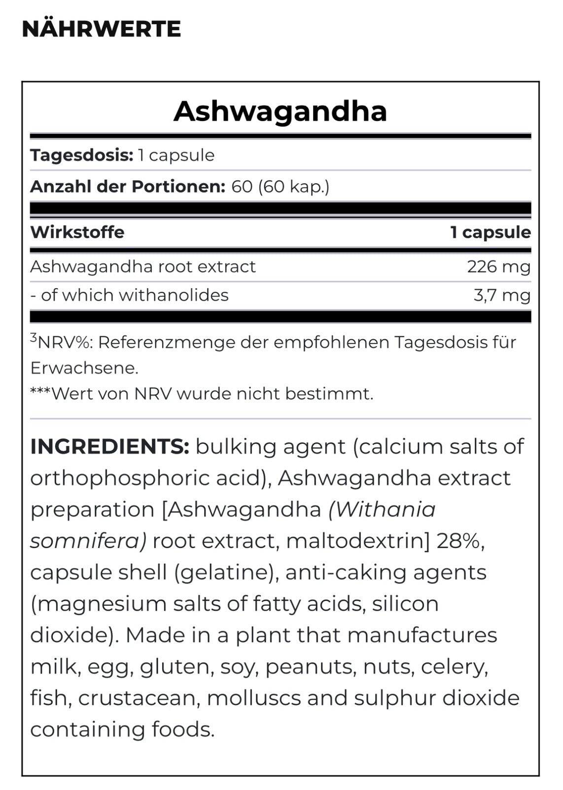 ashwagandha kapseln60 Kapseln Sceitec Nutrition NirooX Nutrition.
