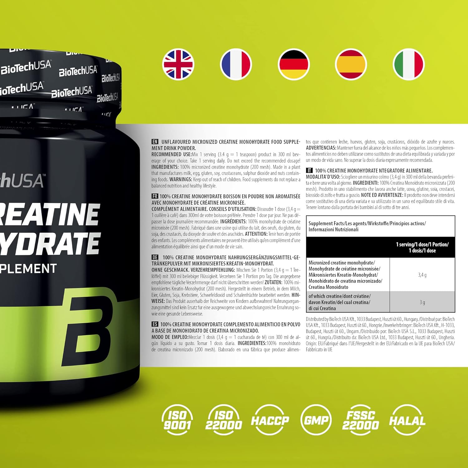 BioTechUSA 100% Micronized Creatine Monohydrate – 300 g / 500 g + Bonus NirooX Nutrition.