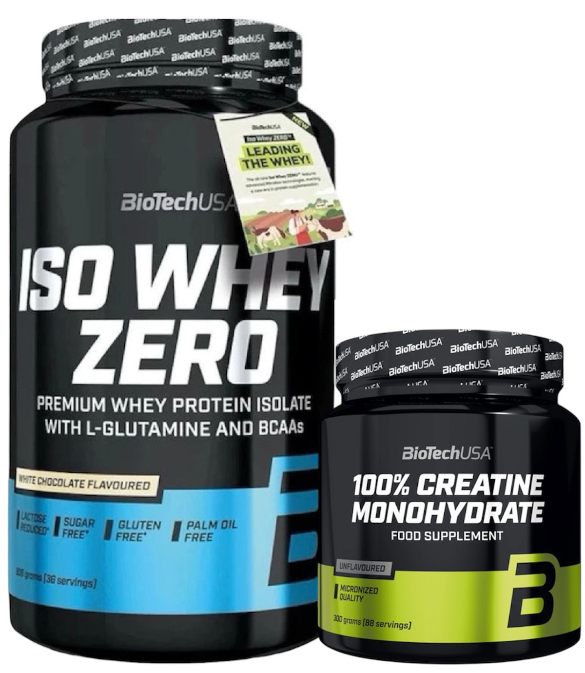 BioTech USA Iso Whey Zero – 908g + Creatine 300g | Laktosefreies Isolat-Protein