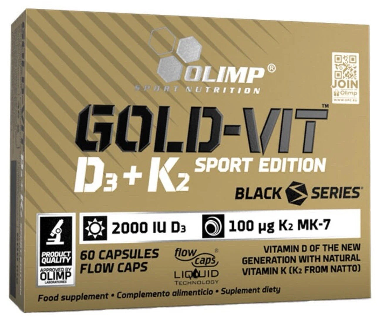 Olimp Gold-Vit D3 2000 IU plus K2 60 Kapseln Vitamin D3 K2 Supplement