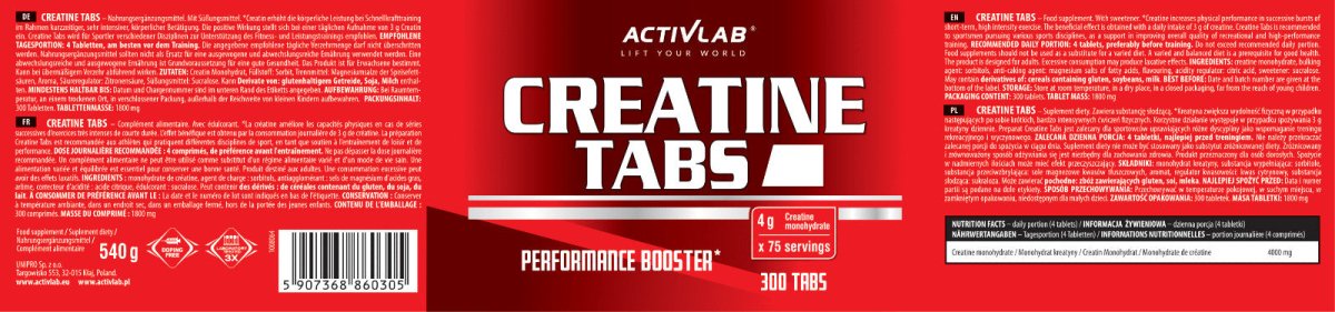 Activlab Creatine Tabs 300 Tabletten Kreatin Monohydrat Muskelaufbau Kraftsteigerung NirooX