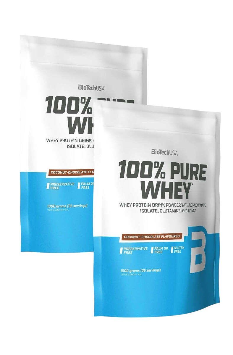 Biotech USA 100% Pure Whey | Doppelpack (2x1000 g) | Glutenfrei & Ideal für Fettabbau+ Bonus - NirooX NutritionNirooX