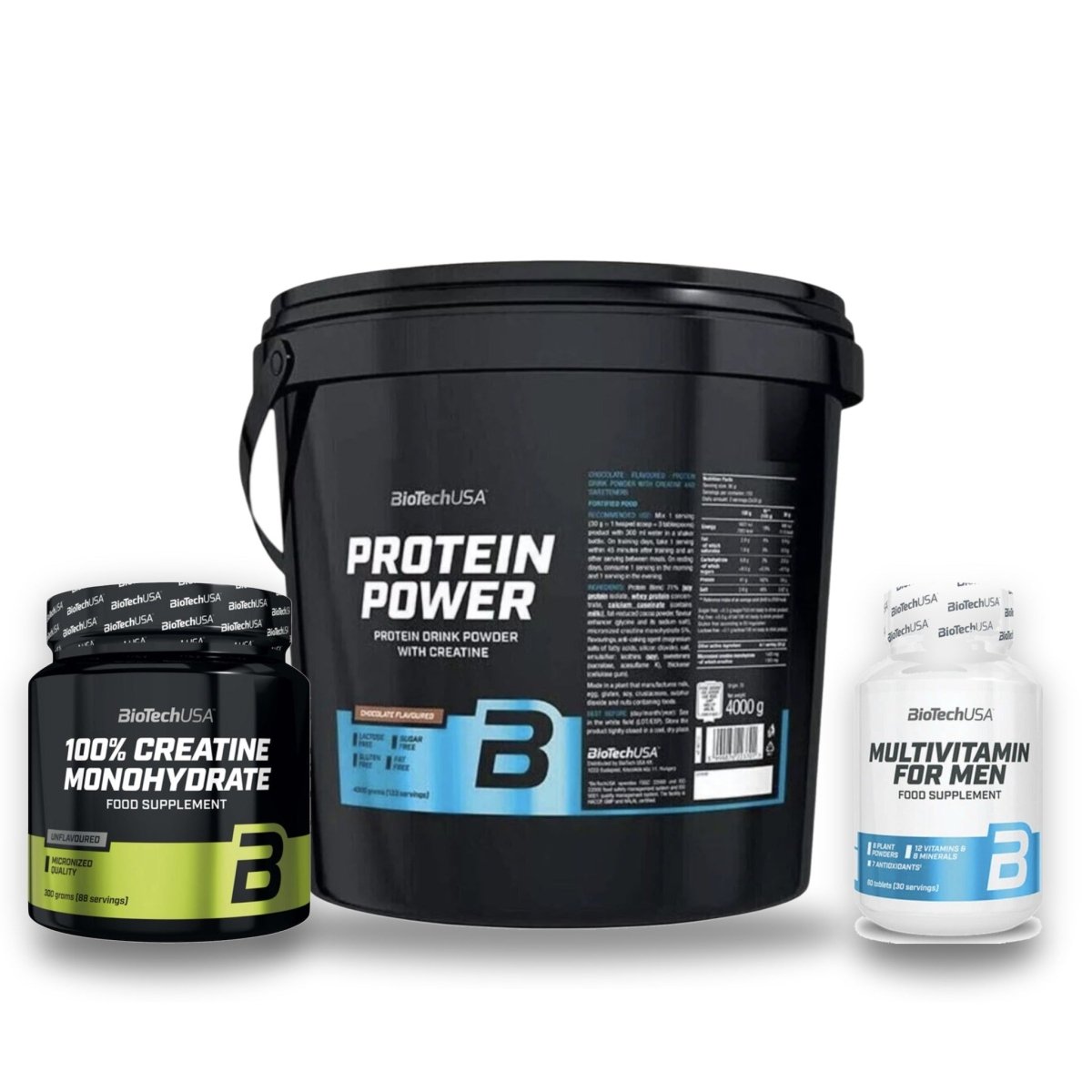 BioTech USA Vorrats-Set: Protein Power 4000g + Kreatin 500g + Multivitamin for Men | Bundle - NirooX NutritionProteinBioTech USA