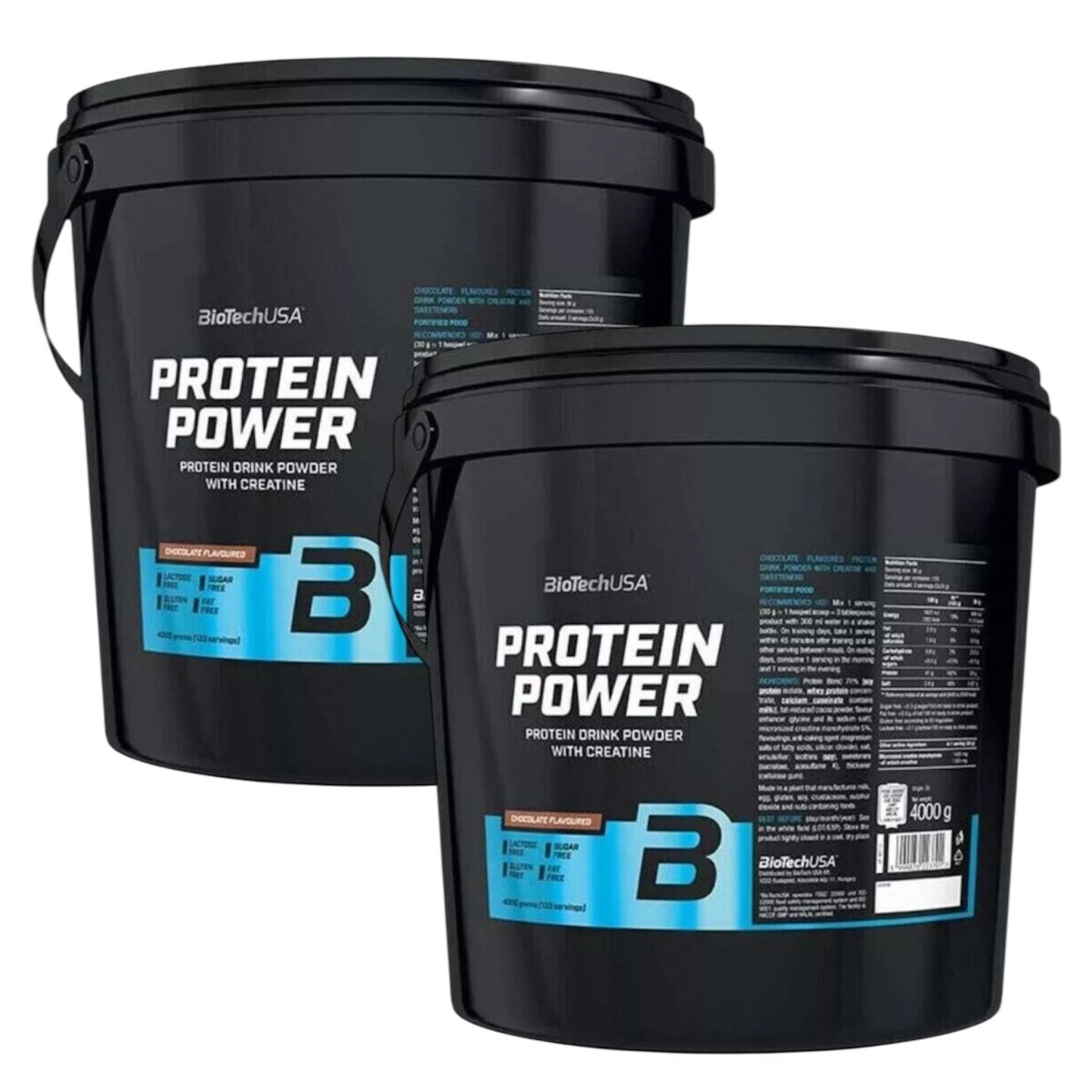 BioTechUSA Protein Power 2x4000g Doppelpack 8kg Soja-Isolat Multi-Protein Creatin laktosefrei