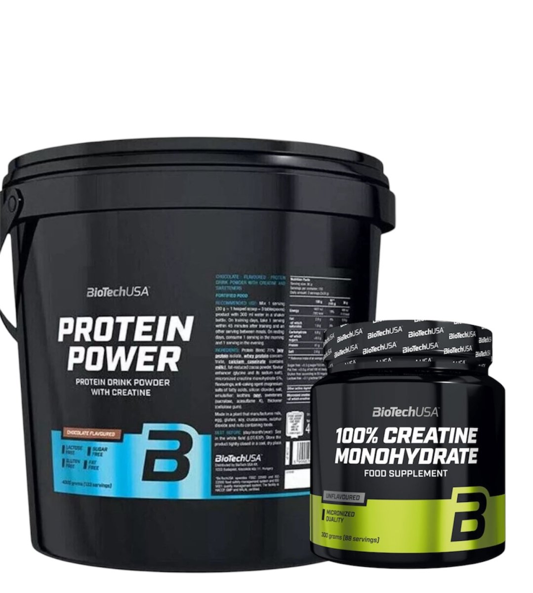 BioTechUSA Protein Power 4000g Soja-Isolat Creatine 300g Bundle Multi-Protein laktosefrei