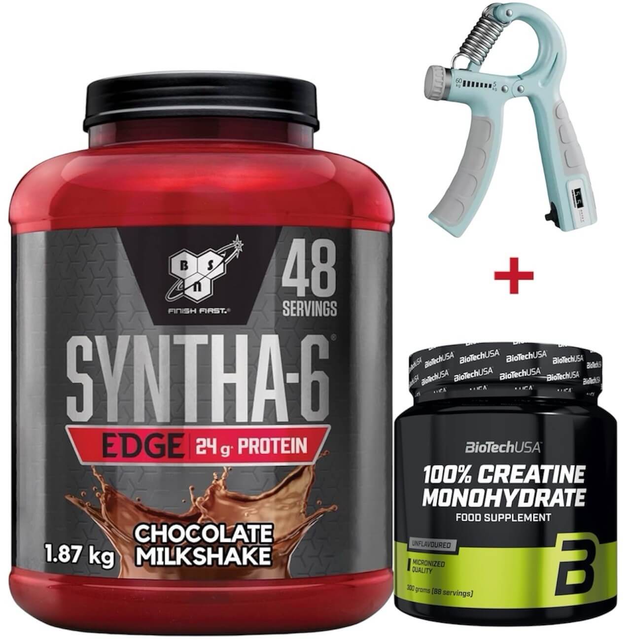 BSN Syntha-6 Edge Whey Protein 1780g–1920g + Biotech USA Creatine 300g mit Bonus – Bundle für Muskelaufbau, Regeneration & Kraft