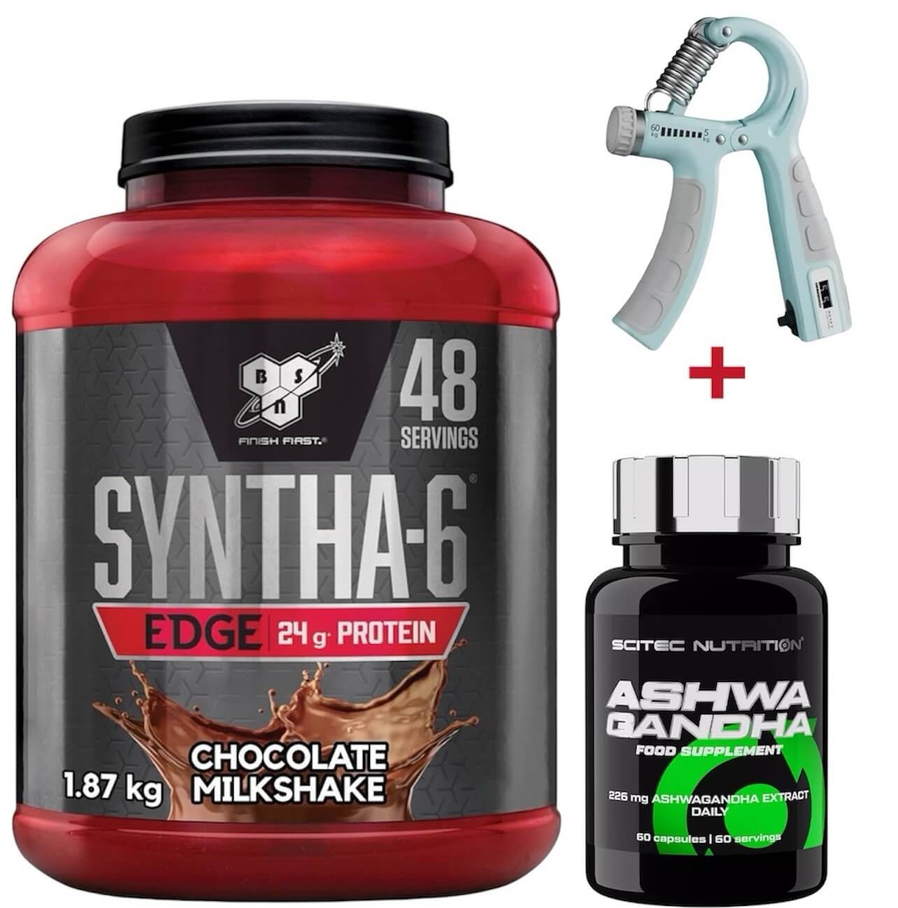 BSN Syntha-6 Edge Whey Protein 1780g–1920g + Scitec Ashwagandha 60 Kapseln mit Bonus – Bundle für Muskelaufbau, Regeneration & Balance