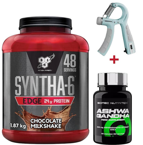 BSN Syntha-6 Edge Whey Protein 1780g–1920g + Scitec Ashwagandha 60 Kapseln mit Bonus – Bundle für Muskelaufbau, Regeneration & Balance