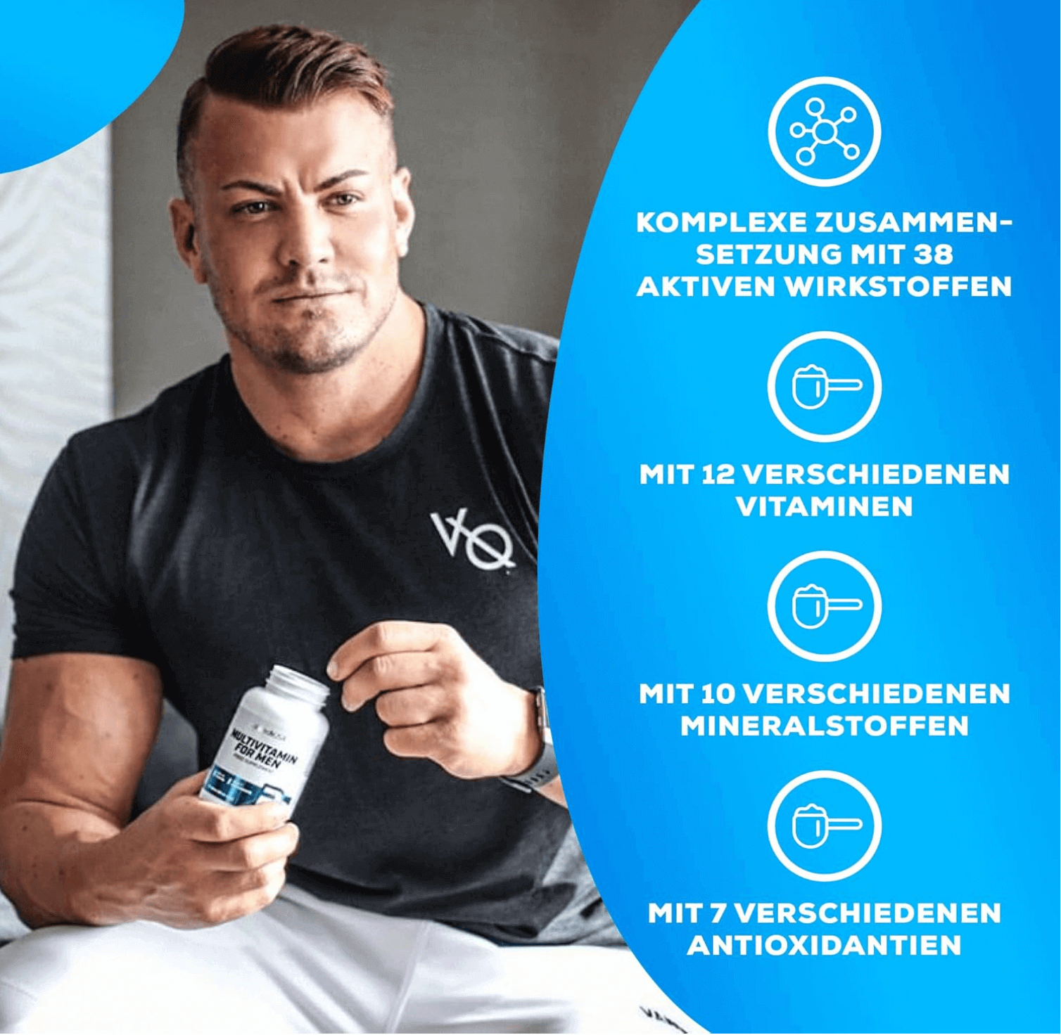 Aktiver Mann fühlt sich energiegeladen und leistungsfähig dank BioTechUSA Multivitamin for Men