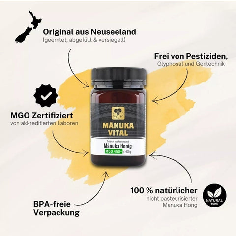Manuka Vital Honig MGO 450+, 550+ 500 gr aus Neuseeland, Premium - Manuka - Honig - NirooX NutritionNirooX Nutrition