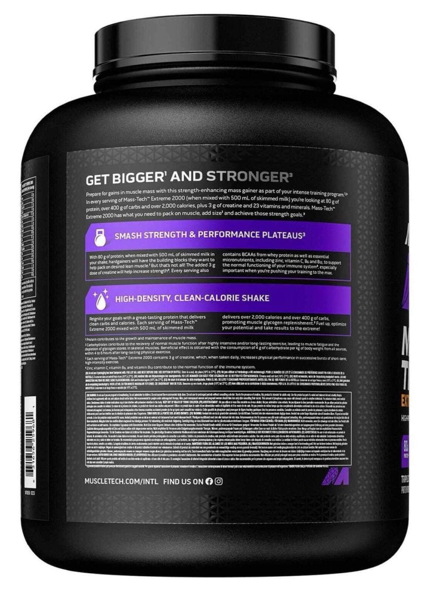 Muscletech Mass Tech Extreme 2000 | Hochkalorischer Weight Gainer für Muskelaufbau & Masse | 2,7kg + Bonus - NirooX NutritionNirooX
