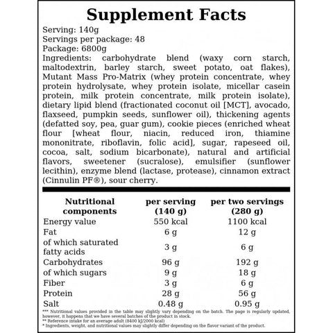 Mutant Mass 2 x 6800g Beutel Weight Gainer Kohlenhydrate Eiweiß / 13,6kg + bonus - NirooX NutritionMutant