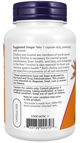 NOW FOODS Cholin &amp; Inositol 500 mg 100 Veg. Kapseln Leberunterstüt<wbr/>zung - NirooX NutritionNirooX Nutrition