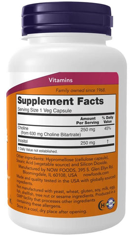 NOW FOODS Cholin &amp; Inositol 500 mg 100 Veg. Kapseln Leberunterstüt<wbr/>zung - NirooX NutritionNirooX Nutrition