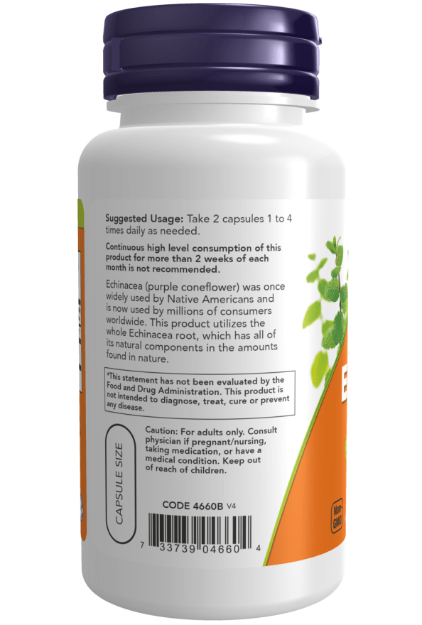 NOW Foods Echinacea 400mg 100 vegane Kapseln Purpur-Sonnenhut ganze Wurzel mit natürlichen Bestandteilen