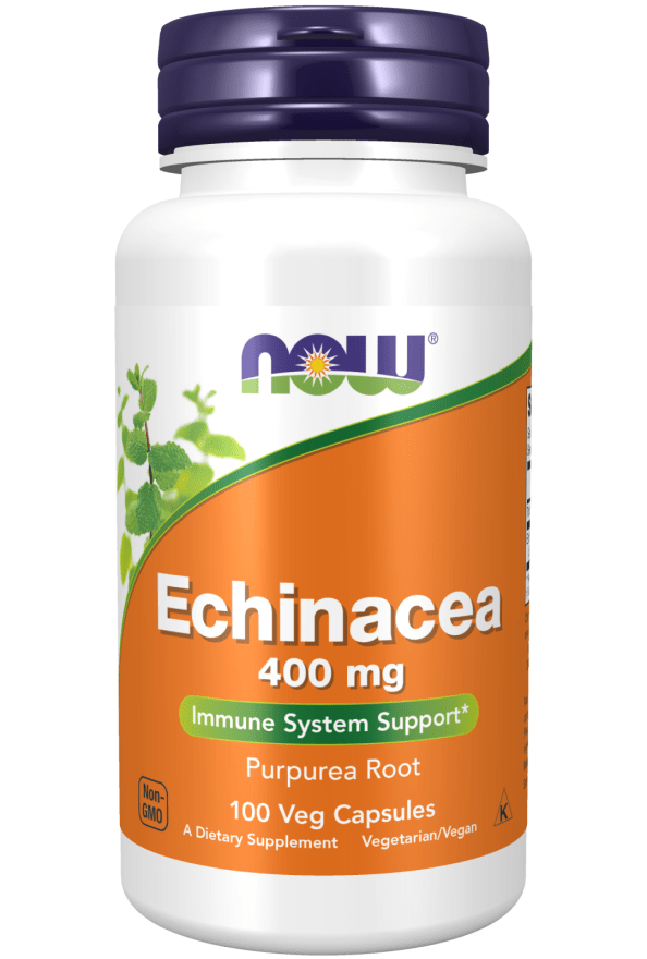 NOW Foods Echinacea 400mg 100 vegane Kapseln Purpur-Sonnenhut ganze Wurzel mit natürlichen Bestandteilen