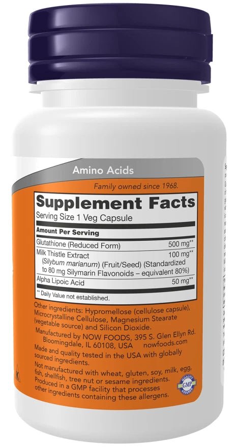 Now Foods Glutathione with Milk Thistle Extract &amp; Alpha Lipoic Acid 500mg/90caps - NirooX NutritionNirooX Nutrition