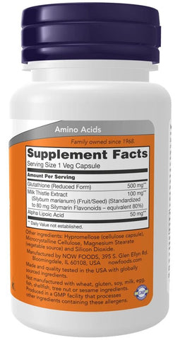 Now Foods Glutathione with Milk Thistle Extract &amp; Alpha Lipoic Acid 500mg/90caps - NirooX NutritionNirooX Nutrition