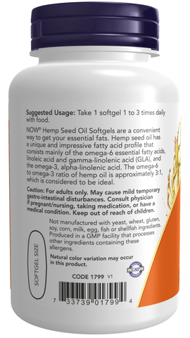 NOW FOODS, HEMP SEED OIL Hanfsamenöl 1000mg 120 Weichkapseln - MHD 30.12.2025 - NirooX NutritionNirooX