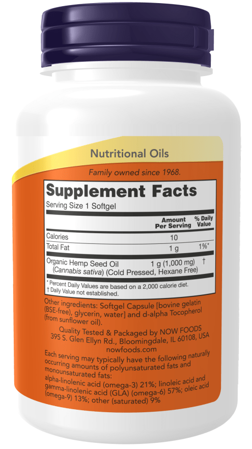 NOW FOODS, HEMP SEED OIL Hanfsamenöl 1000mg 120 Weichkapseln - MHD 30.12.2025 - NirooX NutritionNirooX