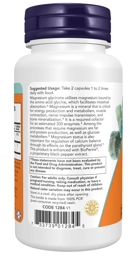 NOW Foods Magnesium Glycinate with BioPerine - 60 vcaps - NirooX NutritionNirooX Nutrition