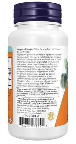 NOW Foods Magnesium Glycinate with BioPerine - 60 vcaps - NirooX NutritionNirooX Nutrition