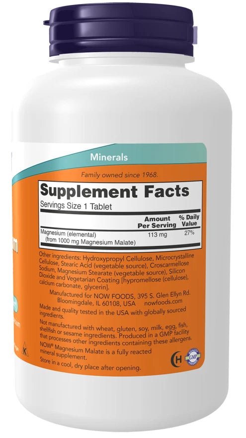 Now Foods, Magnesium Malate, 1000mg, 180 Veg. Tabletten - NirooX NutritionNirooX Nutrition
