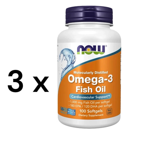 NOW Foods Omega-3 Molecularly Distilled Fish Oil - 3x 100 softgels / 300 softgel - NirooX NutritionNirooX Nutrition