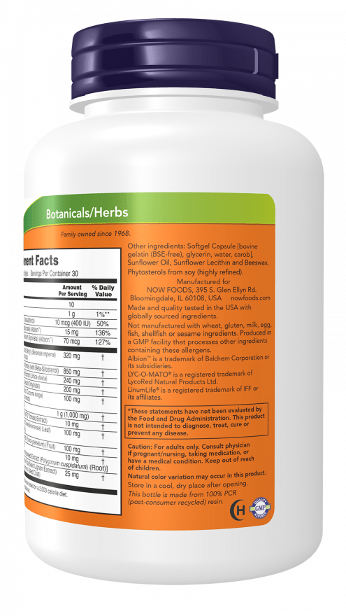 NOW Foods Clinical Strength Prostate Health 90 Softgels klinisch dosierte Prostata-Formel mit Sägepalme Beta-Sitosterin und Lycopin