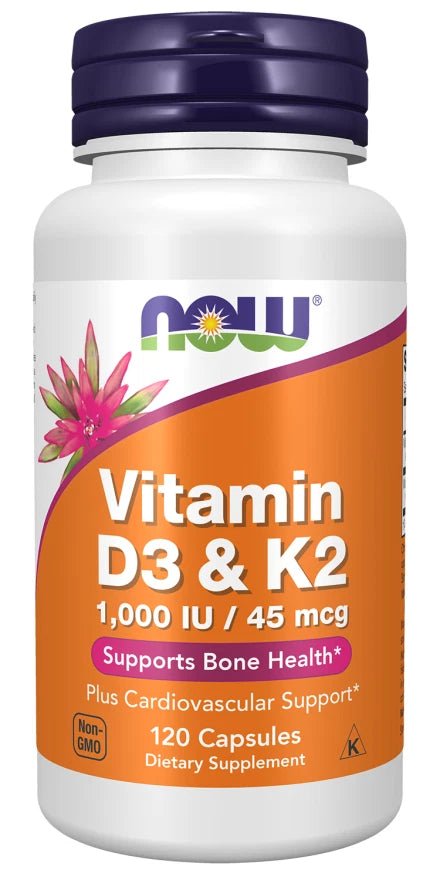 NOW FOODS, VITAMIN D3 &amp; K2 1,000 IU 45mcg 120 Veg. Kapseln - NirooX NutritionNirooX Nutrition