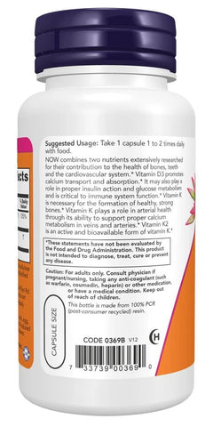 NOW FOODS, VITAMIN D3 &amp; K2 1,000 IU 45mcg 120 Veg. Kapseln - NirooX NutritionNirooX Nutrition