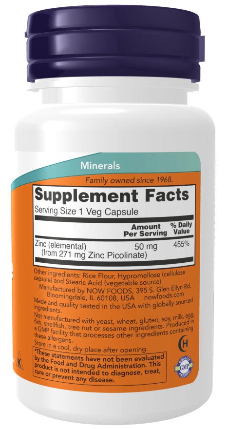 NOW Foods Zinc Picolinate 50mg 120 Kapseln | Zink Picolinat - NirooX NutritionNirooX Nutrition