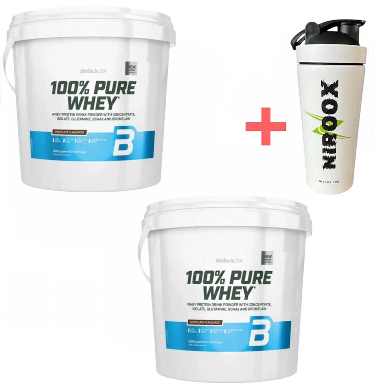 Biotech USA 100% Pure Whey 2X 3000 gr Glutenfrei Fettabbau 6KG + Bonus