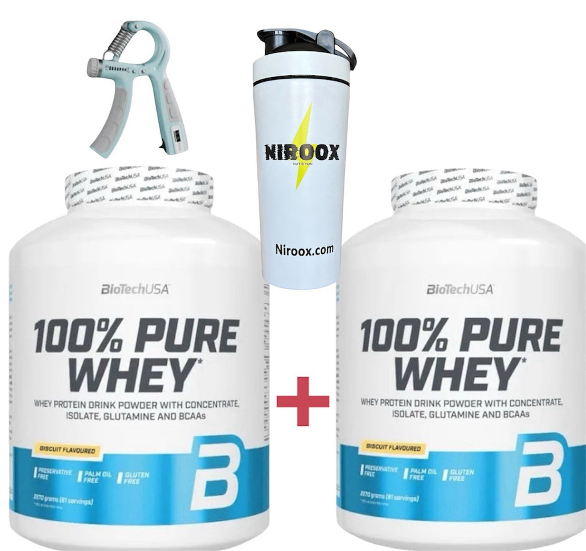 2 x Biotech USA 100% Pure Whey 2270g Glutenfrei Fettabbau + Bonus