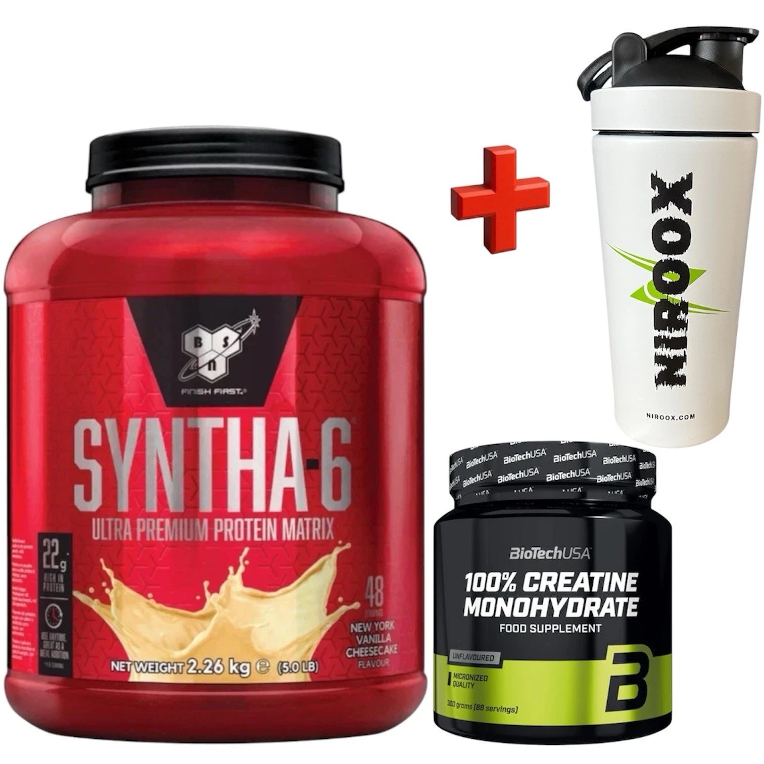 BSN Syntha 6 (2270g) Protein Pulver + Biotech USA Creatine 300 gramm + Bonus