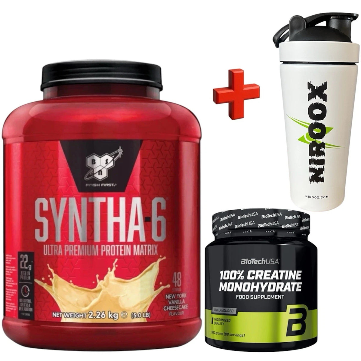 BSN Syntha 6 (2270g) Protein Pulver + Biotech USA Creatine 300 gramm + Bonus