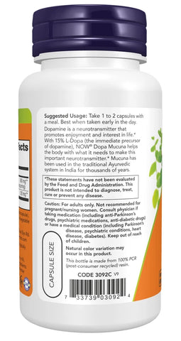 NOW FOODS, DOPA MUCUNA Gehirn Gesundheit 90 Veg. Kapseln