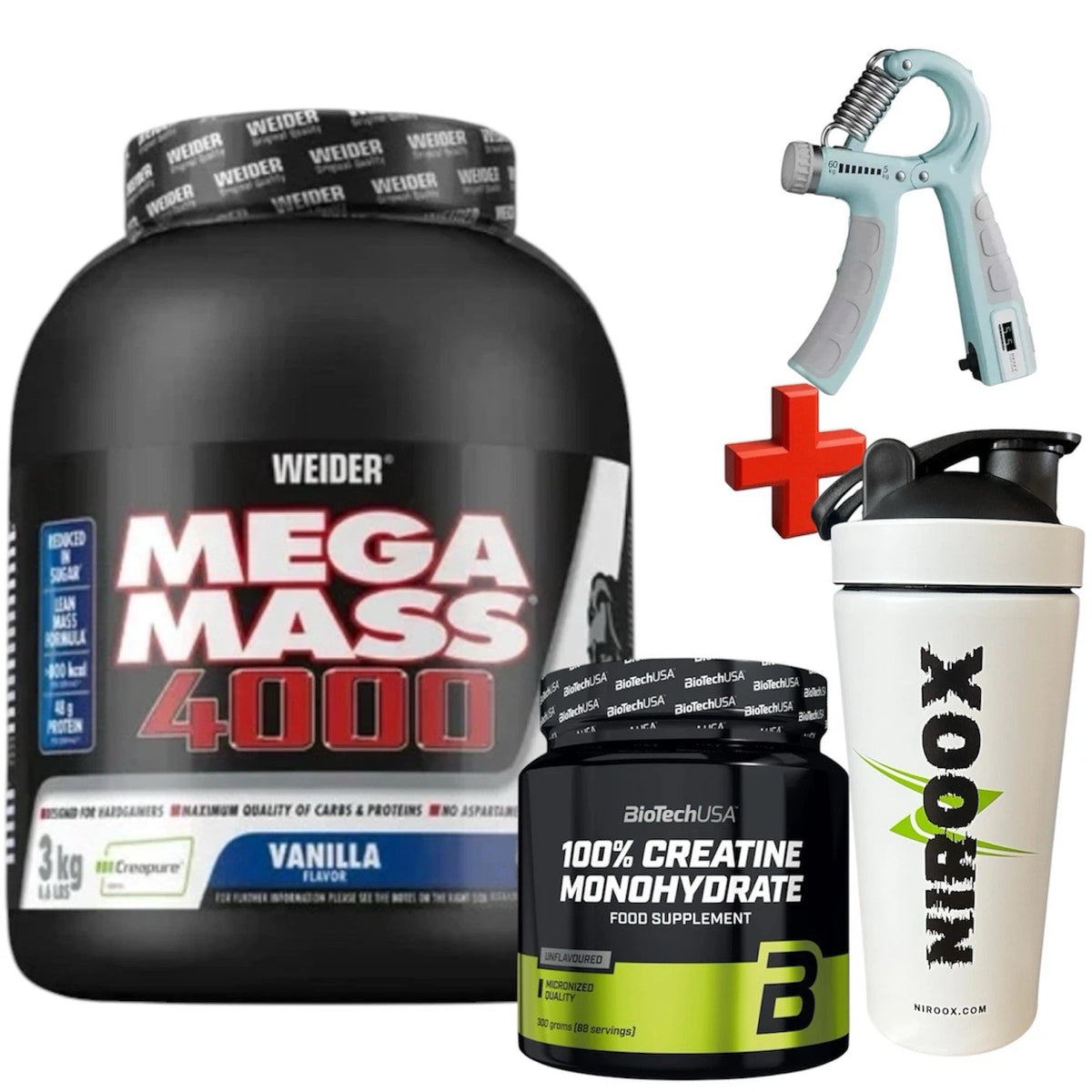 Weider Mega Mass 4000 3000g Dose Gainer Kohlenhydrate + Biotech USACreatine 300
