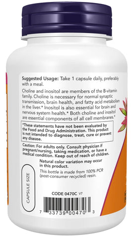 NOW FOODS Cholin &amp; Inositol 500 mg 100 Veg. Kapseln Leberunterstüt<wbr/>zung