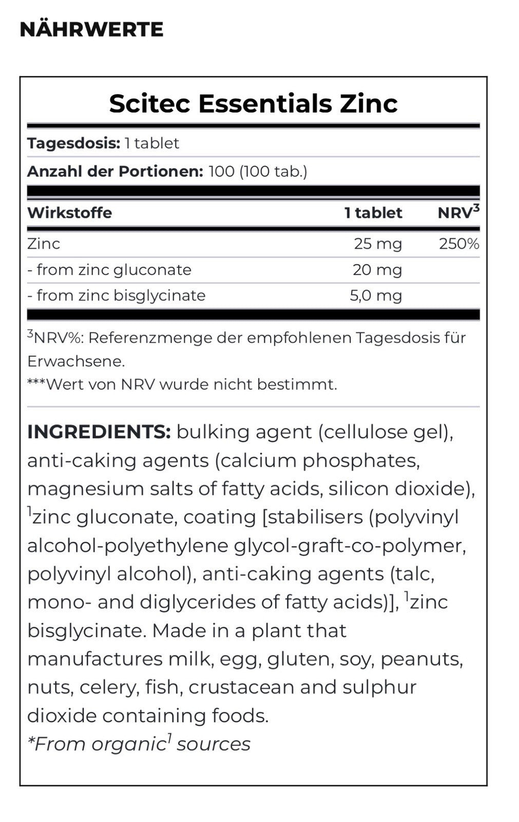 Scitec Nutrition Zinc 2 x 100 Tabletten Dose 25mg Zink