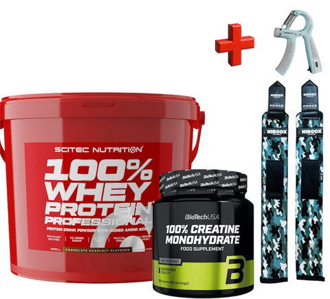 Scitec Nutrition 100% Whey Protein - 5kg  + Biotech USA Creatine 300 gr + Bonus