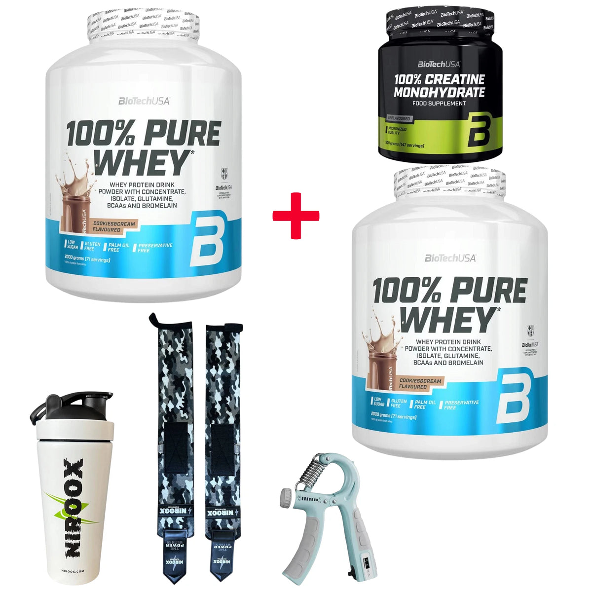 2 x Biotech USA 100% Pure Whey 2000g Glutenfrei Fettabbau + Creatine 500 gramm