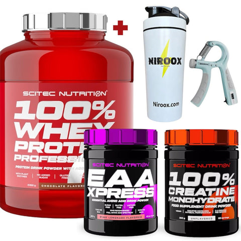 Scitec Nutrition 100% Whey Protein 2350g Creatine 300g EAA 400g Bundle Muskelaufbau NirooX
