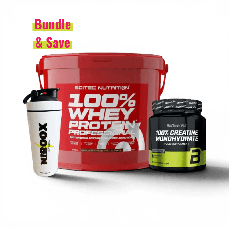 Scitec Nutrition 100% Whey Protein Professional 5kg + Kreatin + Shaker | Muskelaufbau Komplettpaket - NirooX NutritionProteinScitec Nutrition