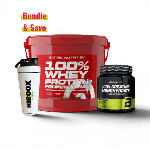 Scitec Nutrition 100% Whey Protein Professional 5kg + Kreatin + Shaker | Muskelaufbau Komplettpaket - NirooX NutritionProteinScitec Nutrition