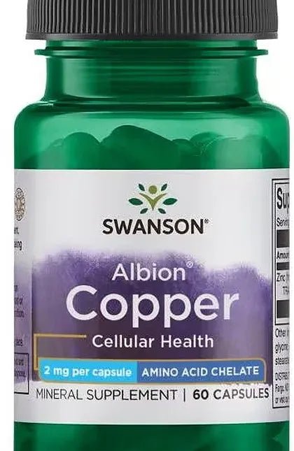 Swanson Albion Chelated Copper 2mg – 60 Kapseln | TRAACS® Kupferglycinat - NirooX NutritionNirooX Nutrition