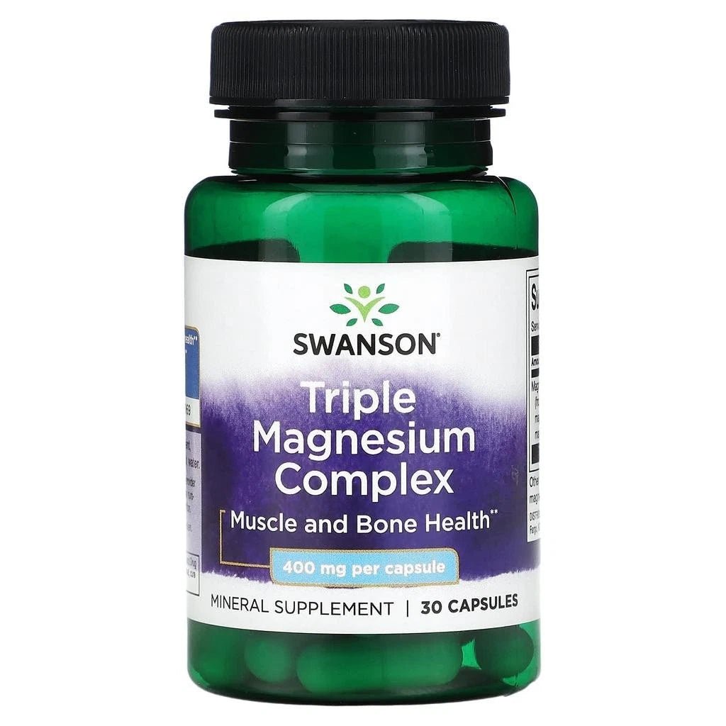Swanson Triple Magnesium Complex 400mg – 30 Kapseln | 3 Magnesiumformen - NirooX NutritionNirooX Nutrition