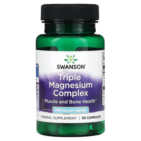 Swanson Triple Magnesium Complex 400mg – 30 Kapseln | 3 Magnesiumformen - NirooX NutritionNirooX Nutrition